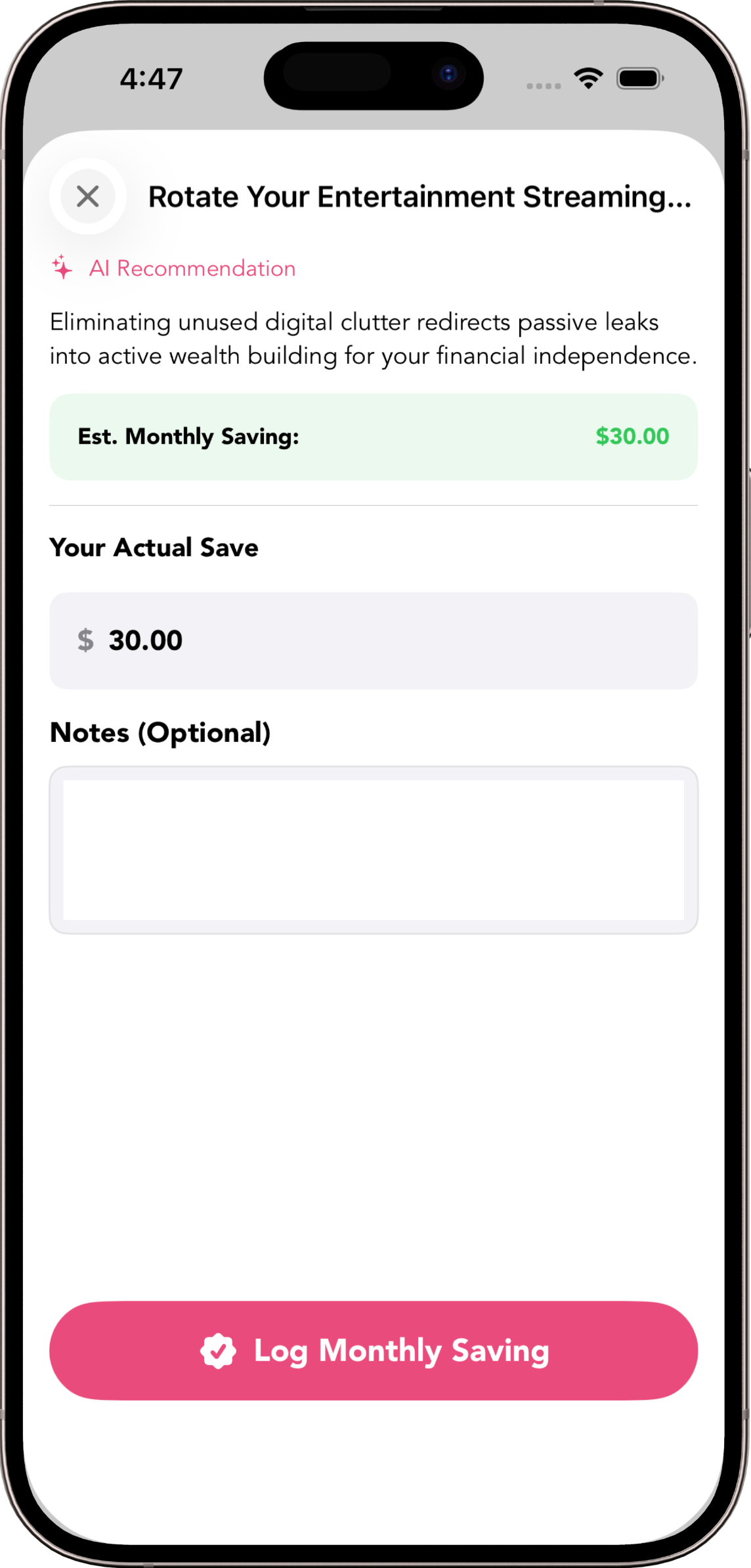 Log Your Actual Savings